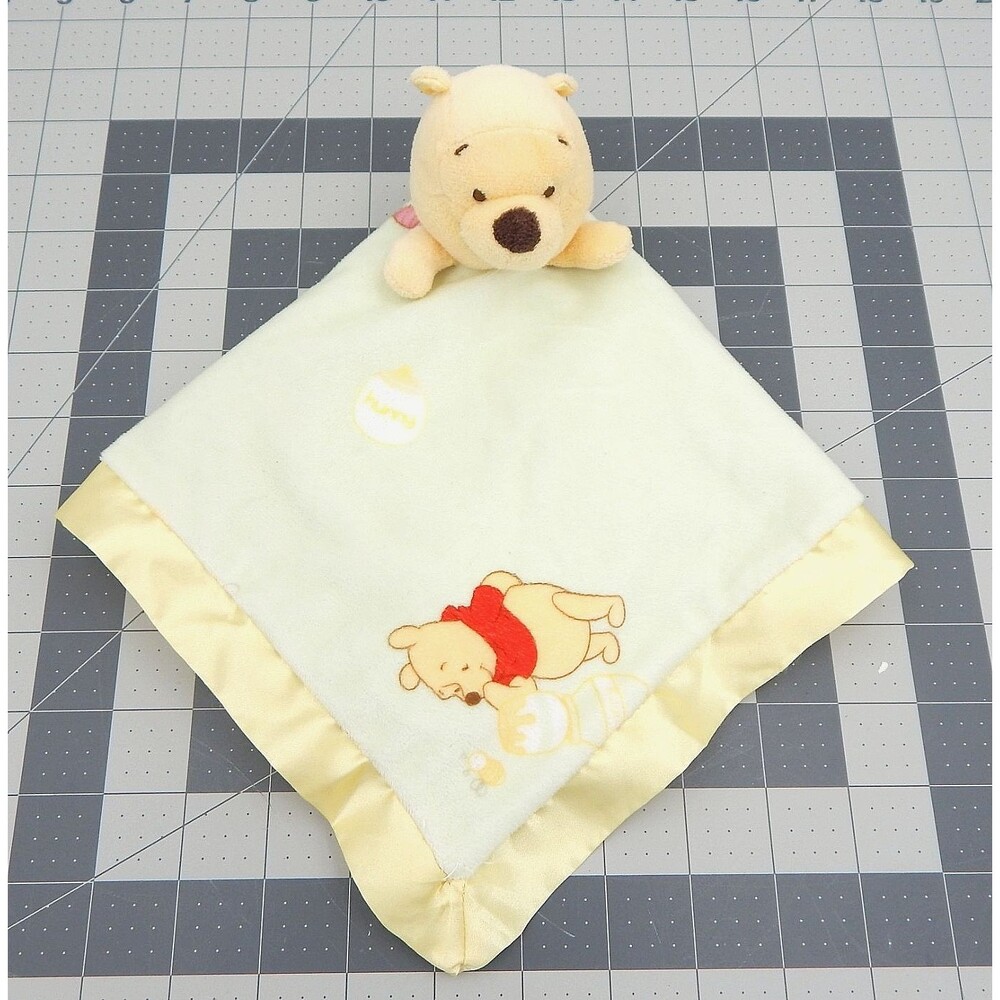 Disney Winnie Pooh Baby Lovey Security Blanket Yellow Satin Edge Kids Preferred